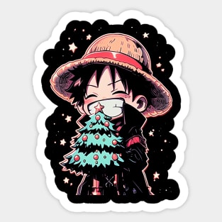 Chibi Monkey D. Luffy - One Piece Christmas Outfit Sticker
